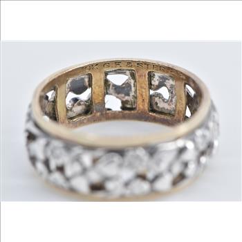 Sterling Silver Two Tone Floral Pattern 1940's Wedding Band Ring, Size 8.25