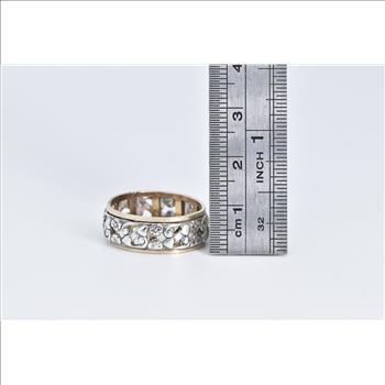 Sterling Silver Two Tone Floral Pattern 1940's Wedding Band Ring, Size 8.25