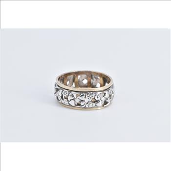 Sterling Silver Two Tone Floral Pattern 1940's Wedding Band Ring, Size 8.25