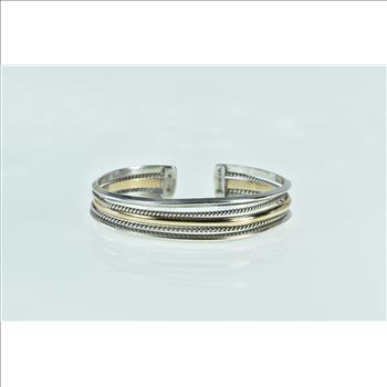 Sterling Silver Two Tone Layered Gold Filled Accent Cuff Bracelet 6.75