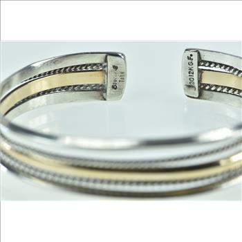 Sterling Silver Two Tone Layered Gold Filled Accent Cuff Bracelet 6.75