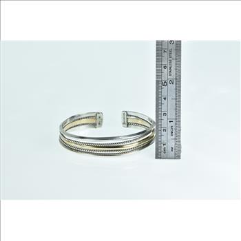 Sterling Silver Two Tone Layered Gold Filled Accent Cuff Bracelet 6.75