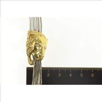 Sterling Silver Two Tone Lion Chain Fringe CZ Tassel Collar Necklace 17