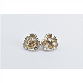 Sterling Silver Two Tone Puffy Heart Love Symbol French Clip Earrings