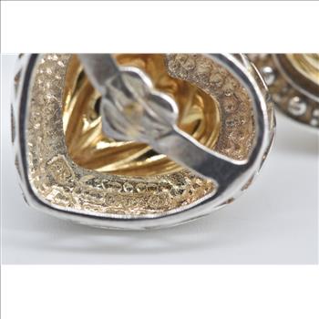 Sterling Silver Two Tone Puffy Heart Love Symbol French Clip Earrings