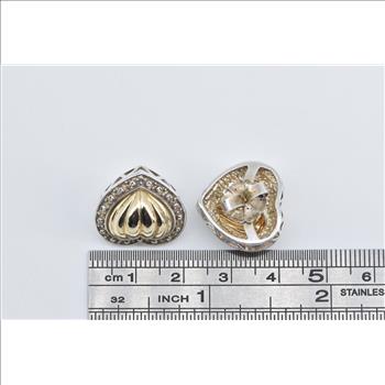 Sterling Silver Two Tone Puffy Heart Love Symbol French Clip Earrings