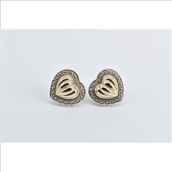 Sterling Silver Two Tone Puffy Heart Love Symbol French Clip Earrings