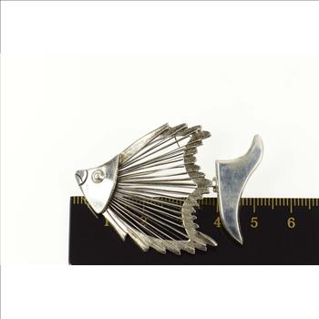 Sterling Silver Unique Stylized Angel Fish Statement Pin/Brooch