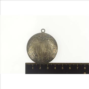 Sterling Silver Victorian JMB Etched Scroll Powder Case Pendant