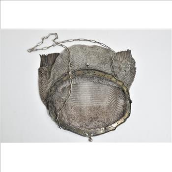 Sterling Silver Victorian Mesh Chain Fringe Tassel Purse Hand Bag