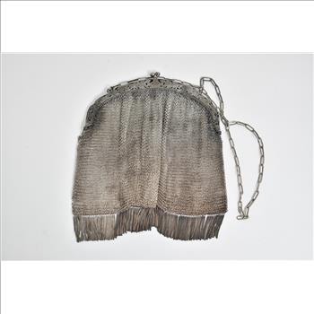 Sterling Silver Victorian Mesh Chain Fringe Tassel Purse Hand Bag