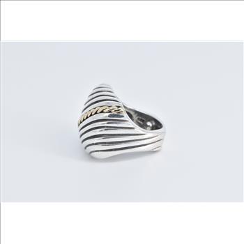 Sterling Silver Vintage 14k Gold Striped Squared Statement Ring, Size 4.25