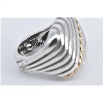 Sterling Silver Vintage 14k Gold Striped Squared Statement Ring, Size 4.25