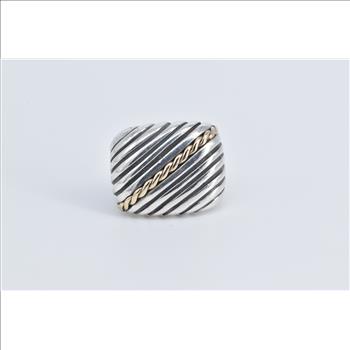 Sterling Silver Vintage 14k Gold Striped Squared Statement Ring, Size 4.25