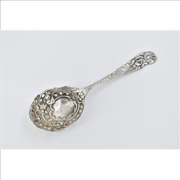 Sterling Silver Vintage Baroque Rococo Slotted Berry Spoon 8.75