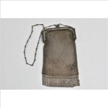 Sterling Silver Vintage Mesh Chain Ornate Coin Purse Hand Bag