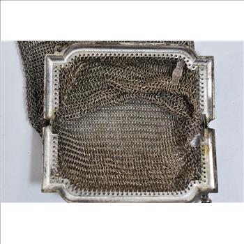 Sterling Silver Vintage Mesh Chain Ornate Coin Purse Hand Bag