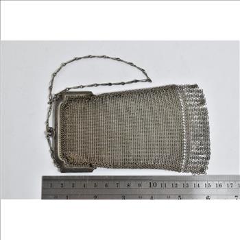Sterling Silver Vintage Mesh Chain Ornate Coin Purse Hand Bag