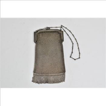Sterling Silver Vintage Mesh Chain Ornate Coin Purse Hand Bag