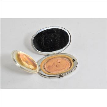 Sterling Silver Vintage Mid Century Oval Powder Make Up Mirror Case