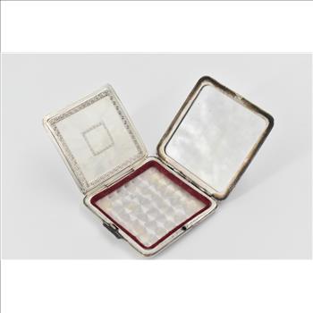 Sterling Silver Vintage Monogram Engraved Vine Mirror Make Up Case