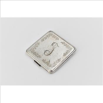 Sterling Silver Vintage Monogram Engraved Vine Mirror Make Up Case