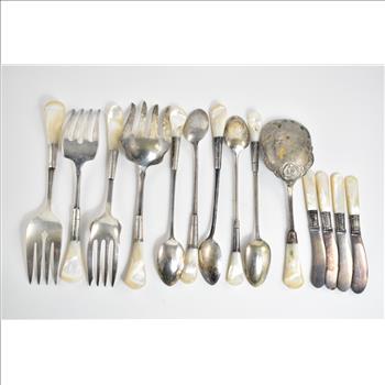 Sterling Silver Vintage Mother of Pearl Dining Set (14 Pieces)