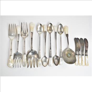 Sterling Silver Vintage Mother of Pearl Dining Set (14 Pieces)
