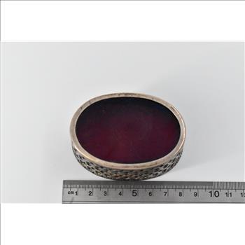 Sterling Silver Vintage Orange Glass Filigree Statement Open Trinket Bowl