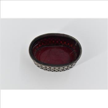 Sterling Silver Vintage Orange Glass Filigree Statement Open Trinket Bowl