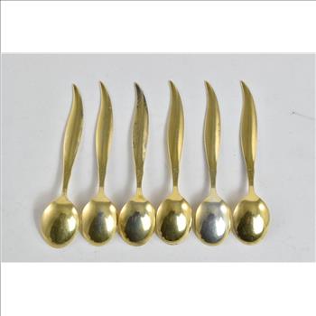 Sterling Silver Vintage Ottar Hval Guilloche Enamel Spoons Set (6pcs)
