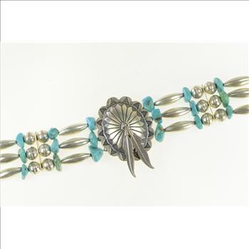 Sterling Silver Vintage Turquoise Southwestern Collar Necklace 14.75