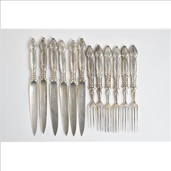 Sterling Silver Walker & Hall Cake Dessert Fork & Knife (6 pairs)