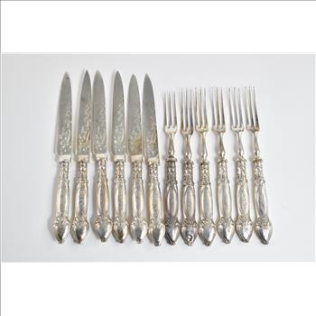 Sterling Silver Walker & Hall Cake Dessert Fork & Knife (6 pairs)