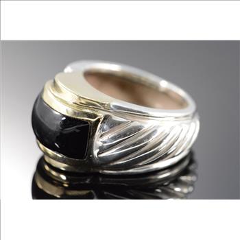 Sterling Silver/14K 16g Amal Guessous Black Onyx Yellow Gold Ring, Size 5