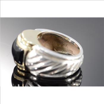 Sterling Silver/14K 16g Amal Guessous Black Onyx Yellow Gold Ring, Size 5