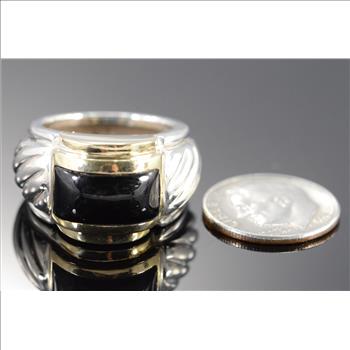 Sterling Silver/14K 16g Amal Guessous Black Onyx Yellow Gold Ring, Size 5