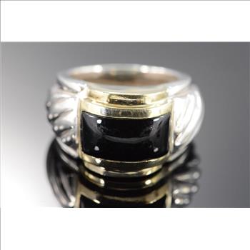 Sterling Silver/14K 16g Amal Guessous Black Onyx Yellow Gold Ring, Size 5