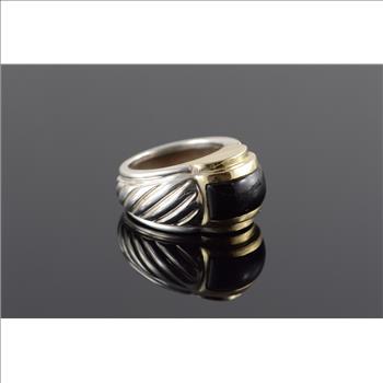 Sterling Silver/14K Amal Guessous Black Onyx Yellow Gold Ring, Size 5