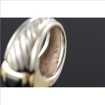 Sterling Silver/14K Amal Guessous Black Onyx Yellow Gold Ring, Size 5