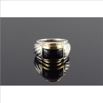 Sterling Silver/14K Amal Guessous Black Onyx Yellow Gold Ring, Size 5