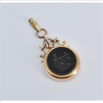 Victorian Carved Black Onyx Mythology Sail Boat Watch Fob