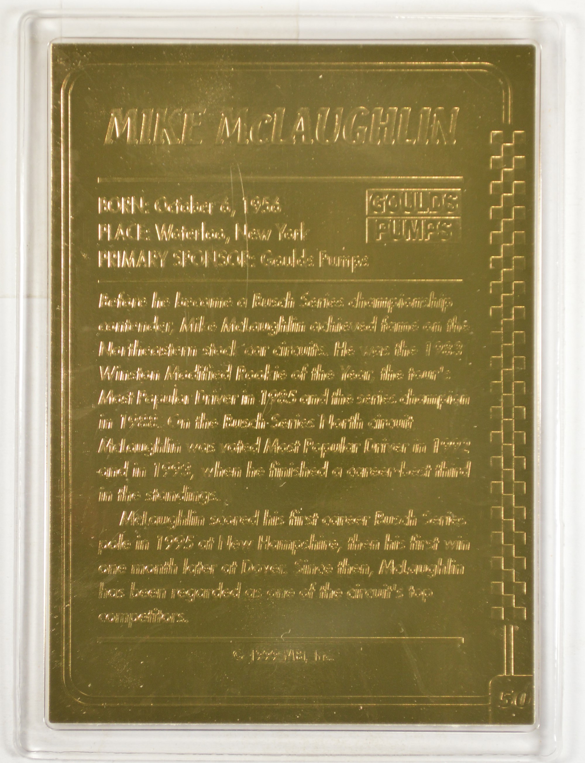 22K Gold Mike McLaughlin Limted Edition Danbury Mint Nascar Trading