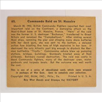 1941 Commando Raid On St. Nazaire #65 War Gum Collectors Card
