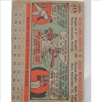 1956 Lew Burdette Milwaukee Braves Topps #219