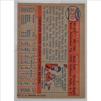 1957 Neil Chrisley Washington Senators Topps #320- Book Value $20