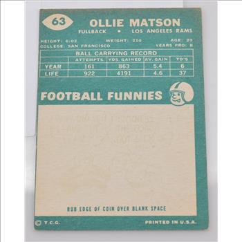 1960 Ollie Matson L.A. Rams Topps #63 Football Card