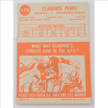 1963 Clarence Peaks Philadelphia Eagles Topps #113 Football Card