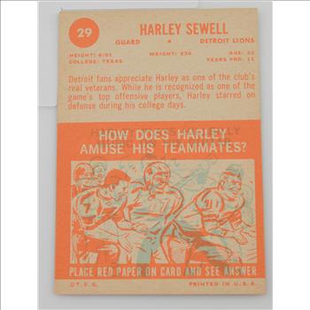 1963 Harley Sewell Detroit Lions Topps #29 Football Card