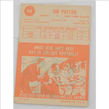 1963 Jim Patton New York Giants Topps #58 Football Card